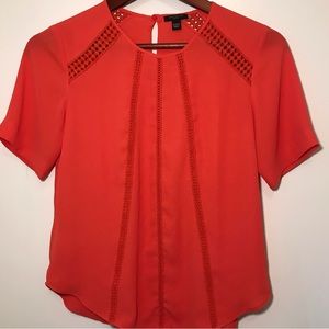 AT Petite Short Sleeve Blouse - Bright Orange